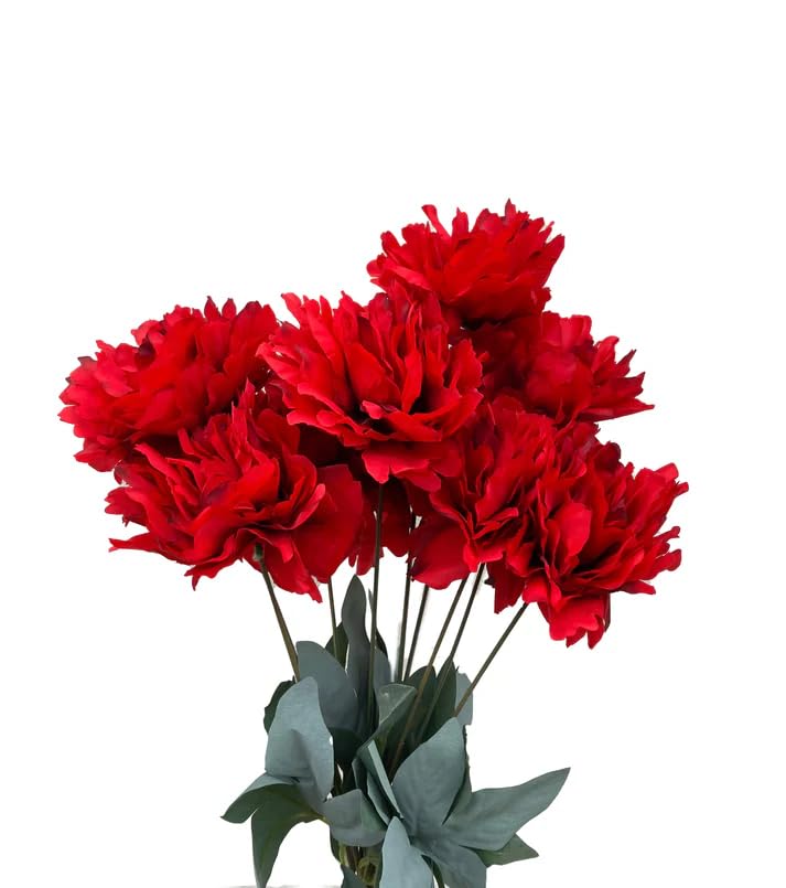 Image of Peony Decorative Artificial Fake Faux Flower Plants Silk Arrangements Wedding Bouquets Decoration Home Kitchen Garden Party Table Floral centerpieces DIY (Red)