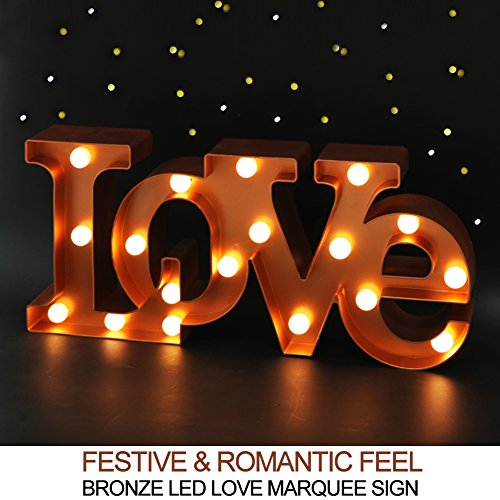 Bright Zeal 16" X 7" Large Love Signs Decor For Bedroom Led Marquee Letter Lights (Bronze) - Lighted Love Wall Decor - Wedding Tabletop Decor For Ceremony And Reception Valentine Decorations For Home #TOP1