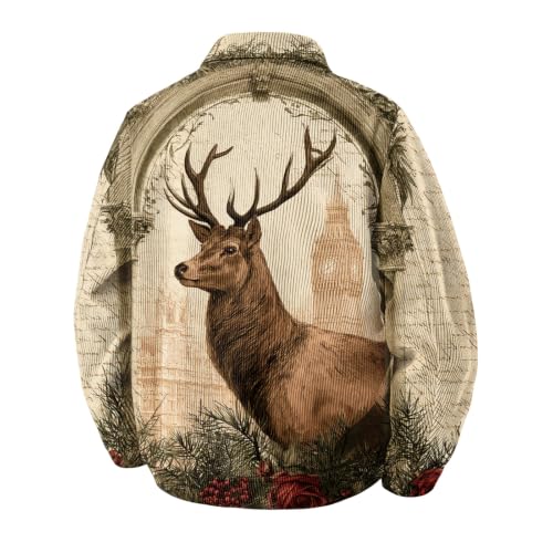 Mens Shirt Jacket Christmas Print Vintage Retro Oversized Shacket Coat - image 5