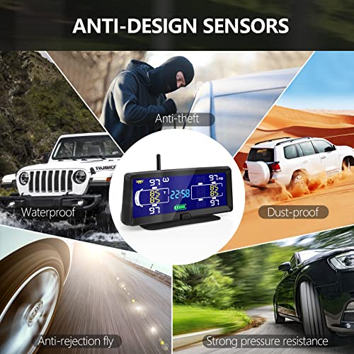 Hieha Tire Pressure Monitoring System, 7.84” Wireless Solar Rv Tpms With 4 Sensors For Travel Trailer Truck Fifth Wheel Motorhome, Real-Time Monitoring Pressure And Temperature(0~198 Psi) #TOP3