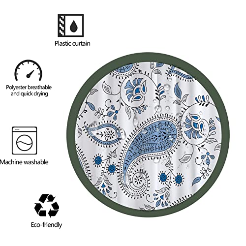 Decoreagy Bohemia Paisley Floral Shower Curtain,Boho Blue White Flower Bathroom Curtains,Lush Blooms Stall Bath Curtain With12 Hooks 72X72In,Waterproof Fabric #TOP7