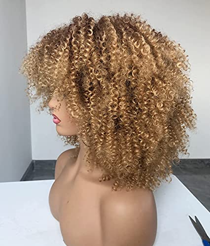 Annivia Ombre Blonde Afro Short Kinky Curly Wig With Bangs For Black Women Curly Wig #TOP2
