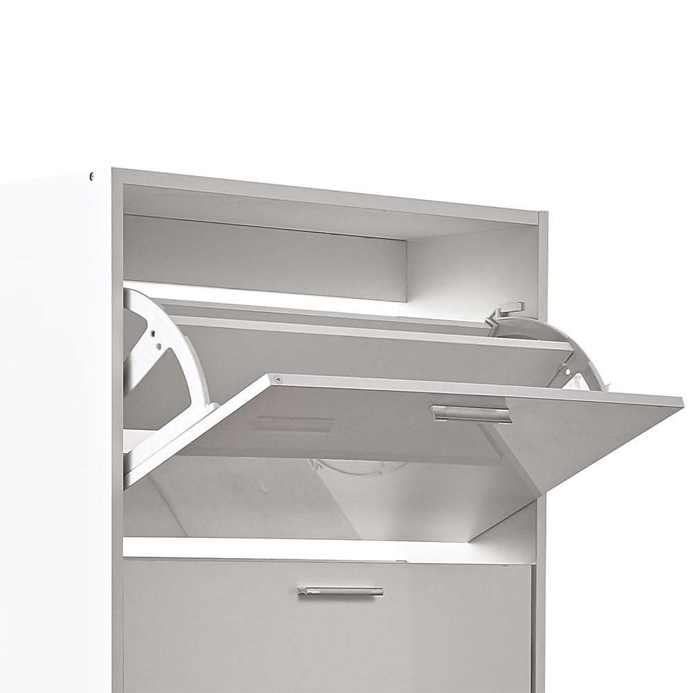 BAKAJI Scarpiera Salvaspazio Slim Portascarpe in Legno MDF con 4 Ante Laccate Lucido a Ribalta e Doppia Profondità 59 x 22 x 169.5 cm Bianco Lucido, 4 Ante