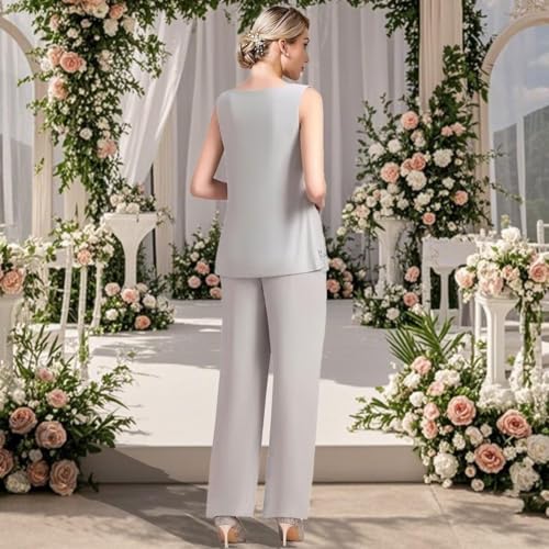 3 Pieces Mother of The Bride Pant Suits - Chiffon Plus Size Wedding Guest Dress Lace Applique Formal Outfit with Jackets4