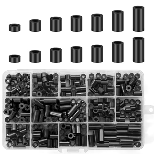 360 Stück ABS Abstandshalter Kunststoff Rund Schwarz.Distanzhülsen M3 M4.Nylon Abstandshalter Wand & Schrauben.Nicht Gewinde Spalte Distanzscheiben.Abstandhalter Set mit Aufbewahrungsbox