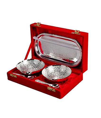 Odishabazaar Silver Plated Brass Bowl With Tray - Set Of 5 #TOP1