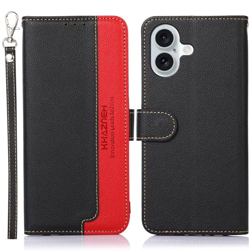 WANWO For iPhone 16 Plus �P�[�X �蒠�^ �A�C�t�H�� 16 �v���X �J�o�[ ���z�^ �X�g���b�v�t�� [RFID�u���b�L���O] ����PU���U�[ �}�O�l�b�g�J�� �J�[�h���[ ���u���X�^���h�@�\ �ϏՌ� �l�C �֗� ������� �u���b�N 