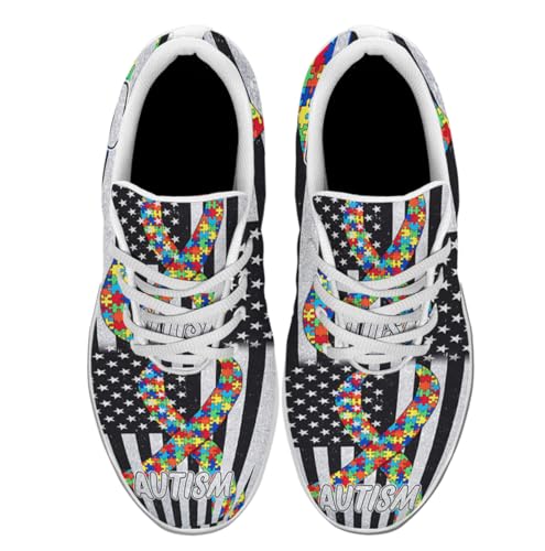 Sonzj-II Autism Awareness Shoes Mens Womens Walking Tennis Running Shoes Comfortable Athletic Sneakers