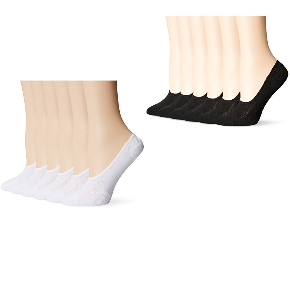 PEDS Women’s Cushion No-Show Sport Cut Liner 6-Pack,White/Black One Size