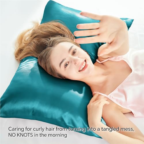 BEDELITE Satin Pillowcase with Zipper, Teal King Size Pillow Cases Set of 2, Super Soft and Cooling Similar to Silk Pillow Cases, Gift for Women Men(20x40 Inches)