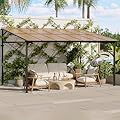 10' x 14' Gazebo for Patio, Large Wall Mounted Gazebos Pergola with Metal Frame, Hard Top Lean to Pergola, Outdoor Patio Lean to Metal Awnings Gazebos for Deck, Porch, Backyard