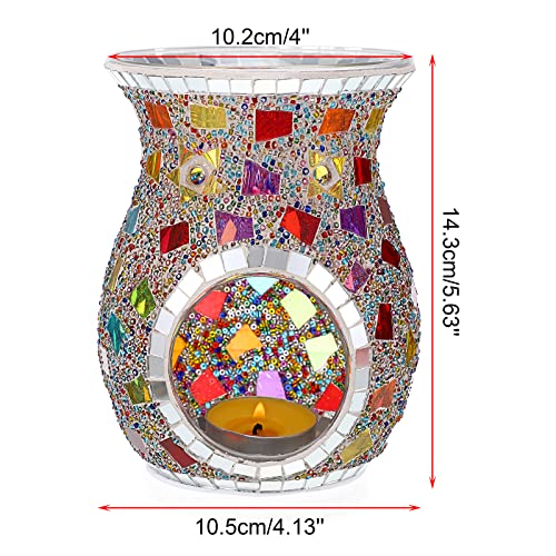 Foto von SUMNACON Glass Duftlampe mit Kerzenhalter Teelichthalter Kalebasse Aromalampe Duftlicht Aromabrenner für Duftöl und Duftwachs Mosaik-Muster(Bunt)