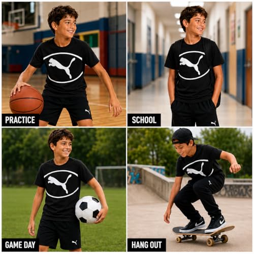 Image of PUMA Boys T-Shirts Athletic Crewneck Short Sleeve Tees (Sizes S-XL) | Soft Breathable Cotton Blend, Comfortable Casual Fit, Great for School, Play & Everyday Wear