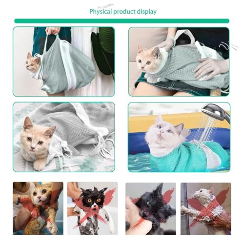 Image of 7-Piece Cat Bathing Set - Anti-Scratch Silicone Shoes, Claw Covers, Shower Net, Bathing Bag & Elizabethan Collar (Grey-3)