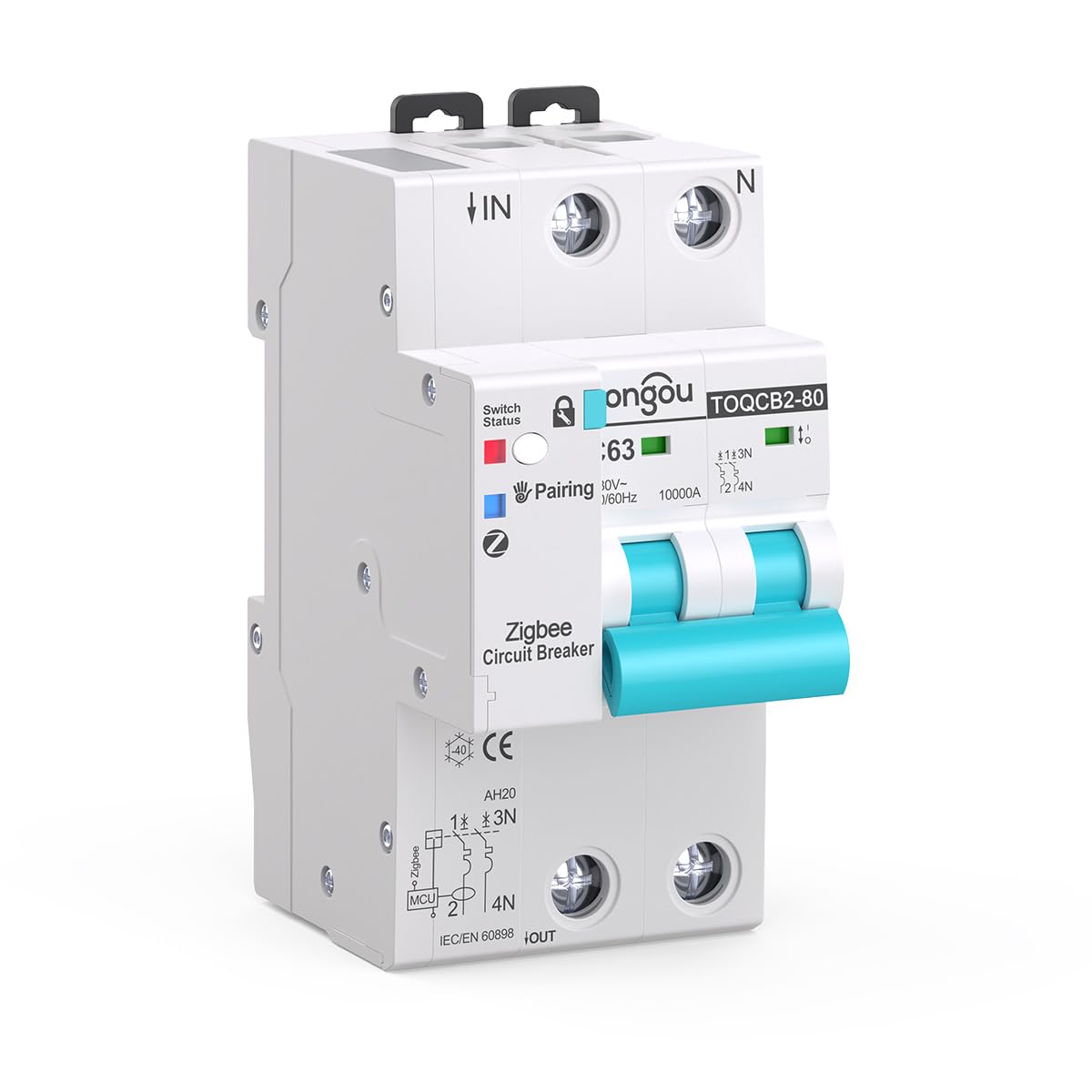 Zigbee Interruttore di Circuito Intelligente 2P Mini con Monitoraggio Energetico, Controllato tramite App Tuya/Smart Life DIY TONGOU