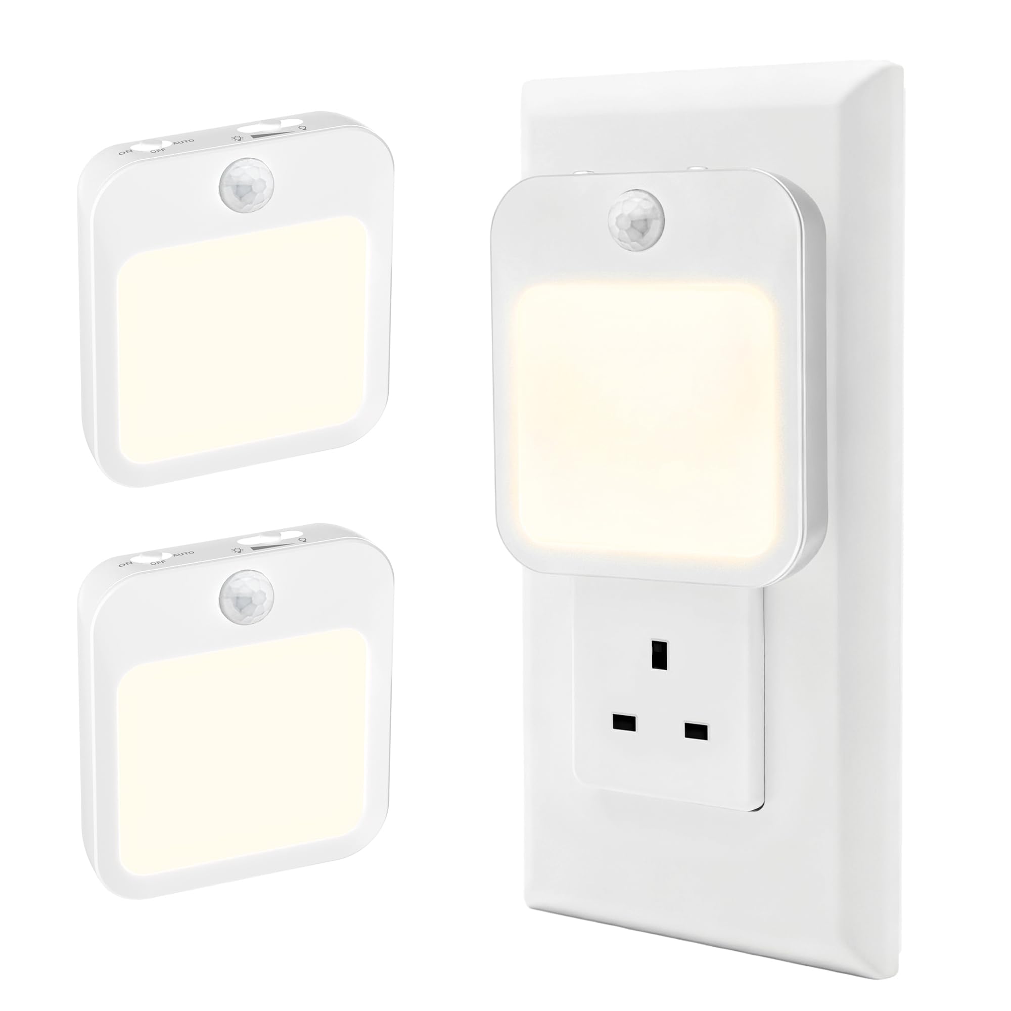 Night Light Plug in Wall,(2 Pack) Dusk to Dawn Sensor,Warm Light Design with Adjustable Brightness,ON/Off/AUTO Modes,Intelligent Sensing.Night Light for Baby, Hallways, Stairs, Bedrooms, Kitchens