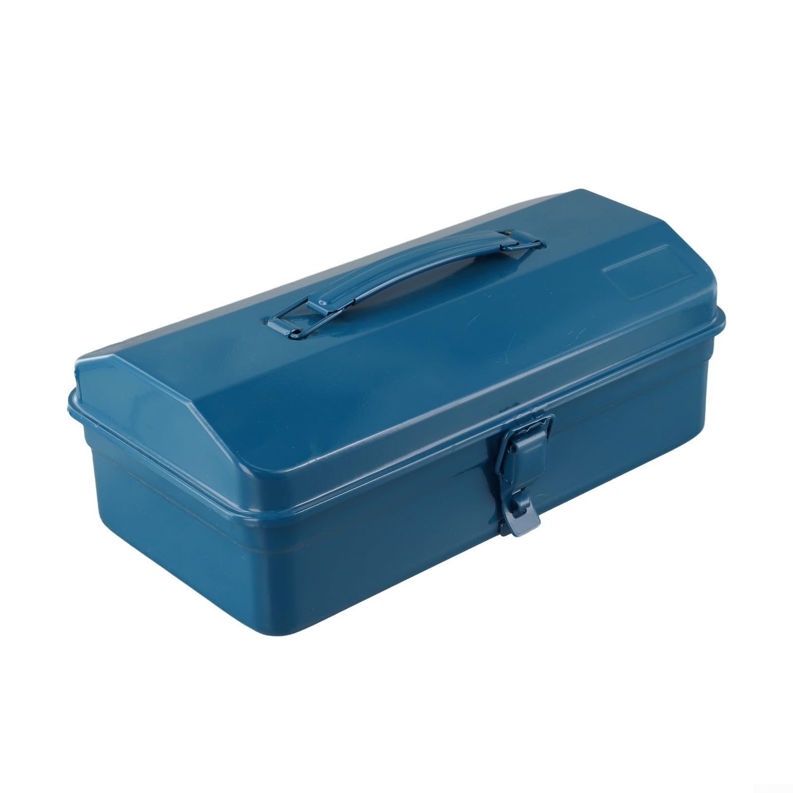 Heavy Duty Steel Tool Box with Thickened Bottom and Reinforced Edges 4 Size Options Blue Metal Storage Box for Workshop Garage Automotive Tools Roller Handle(28x16x12cm)