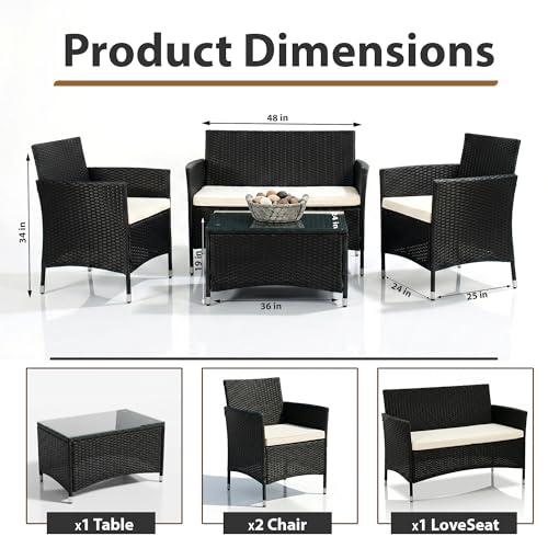 Image of OUTLIVING Outdoor 4 Seater Sofa Set || Patio Furniture Sets || Balcony Sofa || Indoor Sofa || Wicker Rattan Garden Sofa Set with Cushion and Center Table (Black)