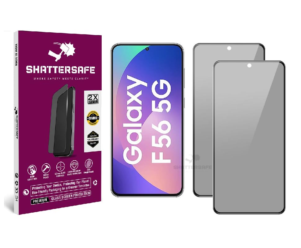 Image of Anti-Spy Privacy Tempered Glass Compatible For Samsung Galaxy F56 5G [Pack of 2]. 9H Hardness, Anti-Scratch, Edge-to-Edge Protection With Easy Installation Kit & Case Friendly Fit.