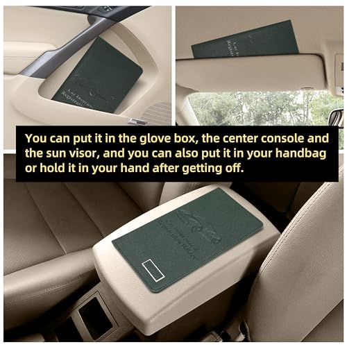Image of Car Registration and Insurance Holder Glove Box Folder-Premium PU Leather Car Document Wallet Driver's License, Cards and Other Essentials (Green)