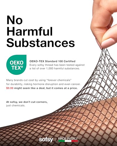 Image of sofsy Italian-Made Soft Fishnet Stockings for Women | 10-Year Hosiery Craftsmanship, Soft Dual Silicone Lace Top, Thigh Highs, Small Grid, Dig-Free, Stretchy