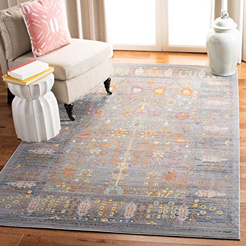 SAFAVIEH Boho Teppich für Wohnzimmer, Esszimmer, Schlafzimmer - Valencia Collection, Kurzer Flor, Grau und Multi, 152 X 244 cm SAFAVIEH Boho Teppich für Wohnzimmer, Esszimmer, Schlafzimmer - Valencia Collection, Kurzer Flor, Grau und Multi, 152 X 244 cm
