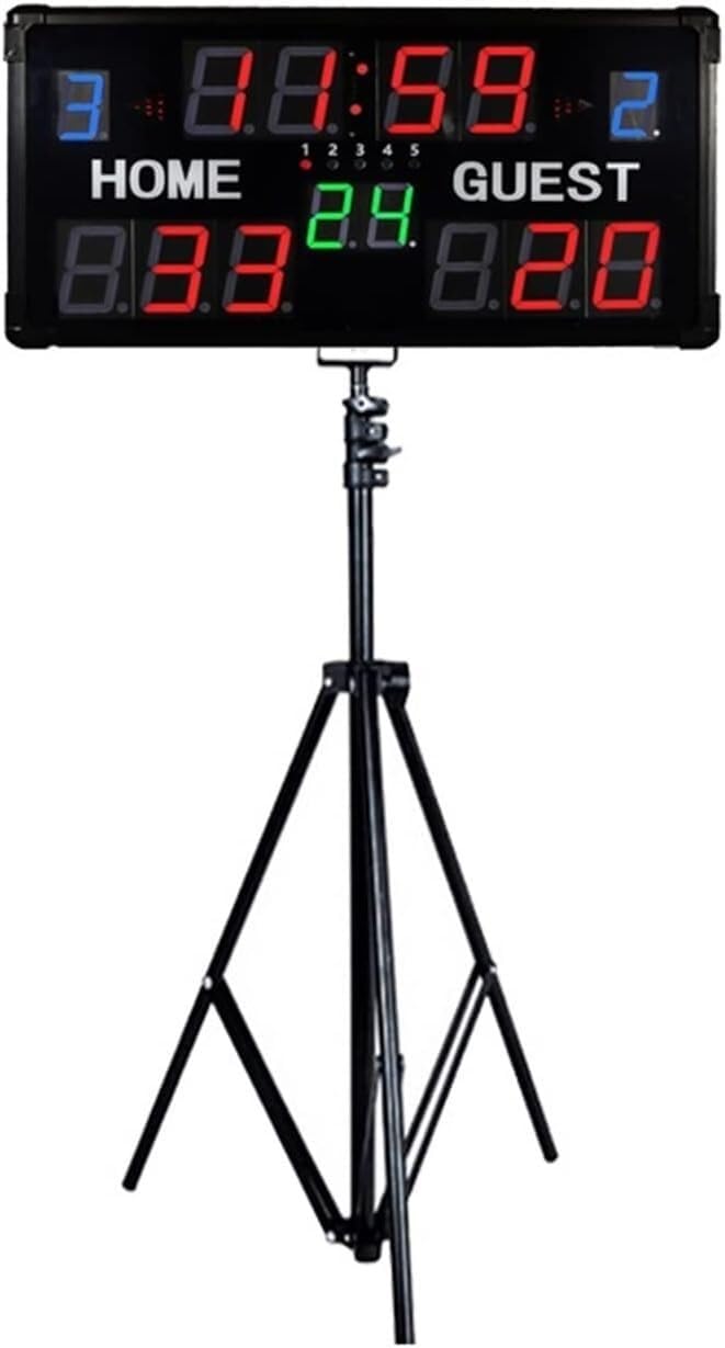 Marcador LED portátil de 14 dígitos con Reloj de Tiro Remoto Marcador electrónico de Baloncesto for Interiores montado en la Pared(with Bracket)