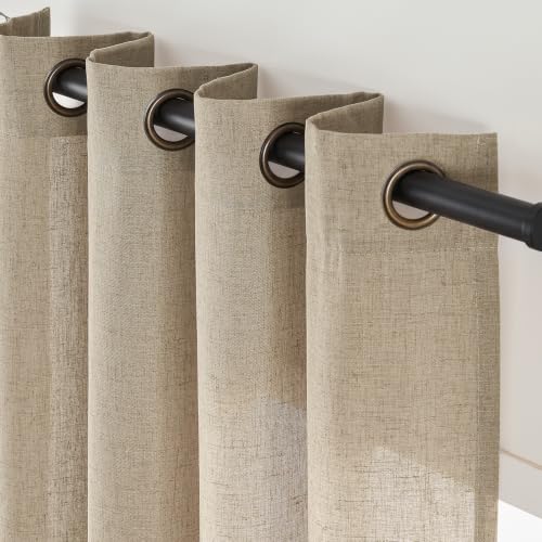 Image of jinchan Linen Curtains 90 Inch Light Filtering Grommet 2 Panels Taupe