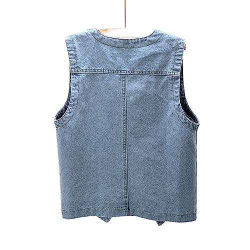 Womens Sleeveless Denim Vest V Neck Button Down Jean Waistcoat Y2K Casual Trendy Loose Fit Lightweight Jackets with Pockets3