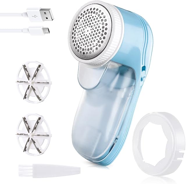 SHIKING Fabric Shaver, Lint Remover USB Rechargeable, Portable Bobble Remover for Clothes with 2 Free Extra Blade, Powerful Fluff Remover for Garments/Bedding/Furniture (Blue), M