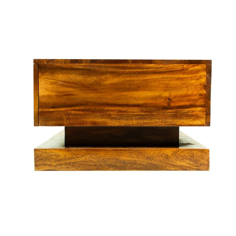Image of Sheesham Wood Coffee Table with Drawer Storage Wooden Tea Table with Glass for Living Room Home Office Furniture Solid Wood Teapoy (Honey Finish)