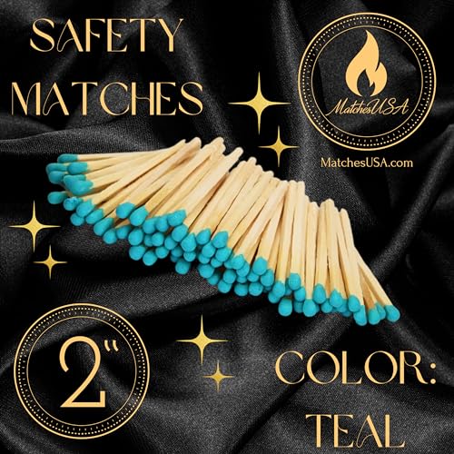 Image of 500 Count | 2 inch Teal Matches | Strikers Included | Color Tip Wooden Match | Refill for Matchstick Jars, Candle Display, Holders & Bottles | 2 in inches Long