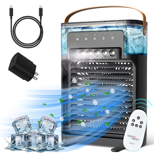 Portable Cooling Mist Fan AC with Remote, Quiet comfort with 4 Speeds, XL 1200ml tank, Personal Air...