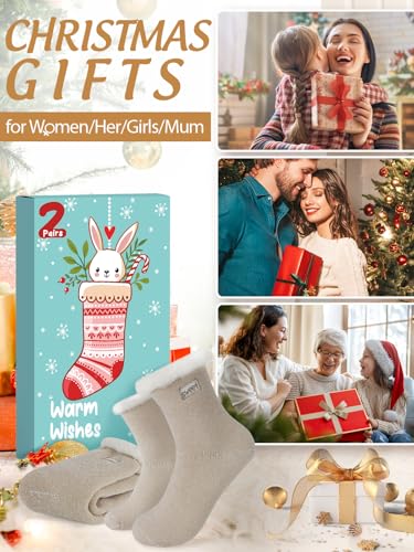 Kuschelsocken Damen Weihnachtsgeschenke für Frauen Mama: Thermosocken Wollsocken Dicke Socken Damen 39-42 Flauschige Socken Bettsocken Wärmesocken, Adventskalender Geschenke für Frauen Weihnachten