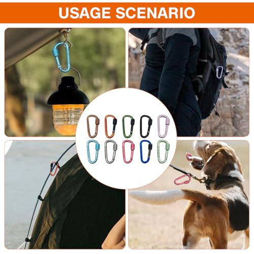 Image of Proberos 10 Pcs Colored Screwgate Carabiners, Heavy Duty Aviation Aluminum Carabiners D-Shape Screwgate Locking Clip Non-Climbing Locking Carabiner for Camping, Daily Attachment
