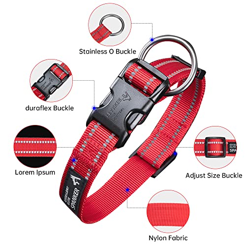 EXCELLENT ELITE SPANKER Reflective Dog Collar Classic Breathable Nylon Adjustable Pet Collar with Quick Release Buckle for Boy Girl Male Female Puppies Small Medium Large Dogs Training(RED-L) - Image 3