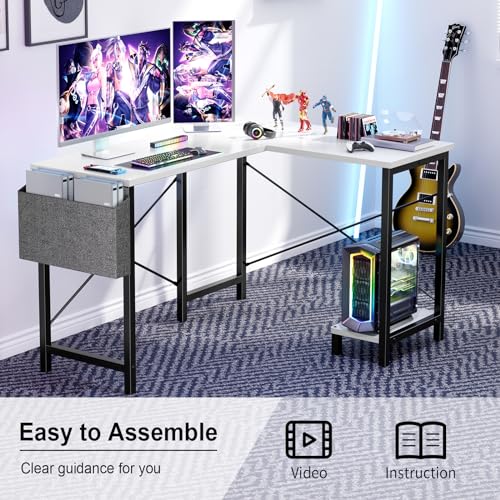 Wooden Computer Desk for Home Office and Gaming, White, 50 Inch