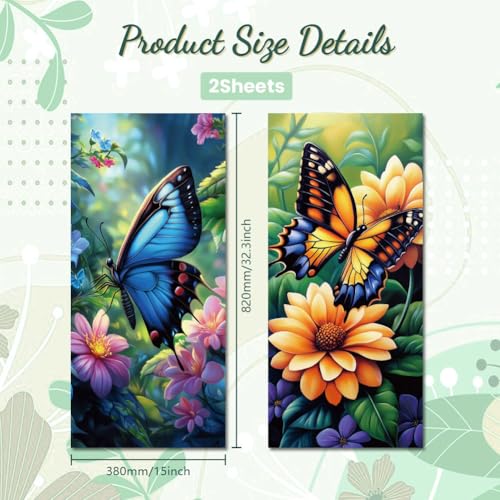 Image of Peacoblue Wheelie Bin Stickers 2 Sheets Butterfly and Flowers Sticky Dustbin Stickers Decals, 15 inch x 32 inch Waterproof Large Wraps for Trash Cans Bins Fridges Door Wall Garden Outdoor Indoor Patio Decor