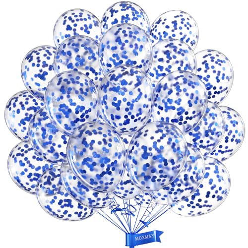 Image of Blue Confetti Balloons 12 inch, 50 Pcs Clear Balloons with Blue Confetti Glitter for Birthday Wedding Baby Shower Christmas Party Decoration