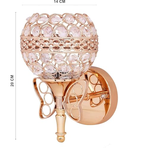 Image of blissbells Luxury Crystal Globe Wall Light with Golden Butterfly Design | Designer Decorative Wall Lamp for Living Room, Bedroom, Hallway & Staircase | Warm White Ambient Lighting
