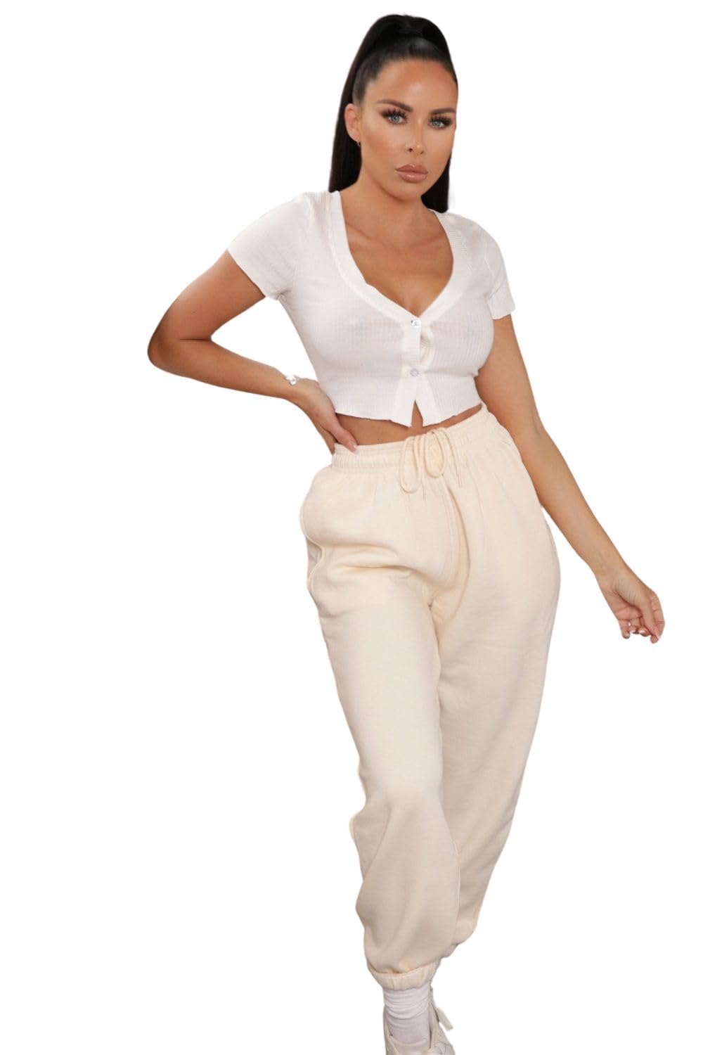 Femme Luxe Women's Cream Cuffed Joggers - Lizzie - 14