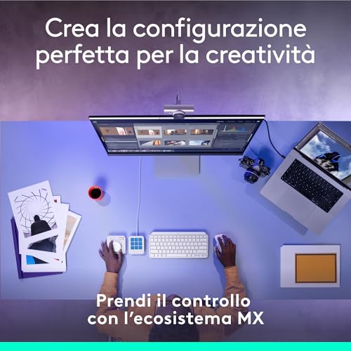 MX Creative Console, keypad programmabile con 9 tasti LCD personalizzabili e manopola di controllo progettazione grafica, montaggio video, fotografia, Adobe, Zoom, Spotify - Grigio Pallido - Mouse gaming - Immagine 8