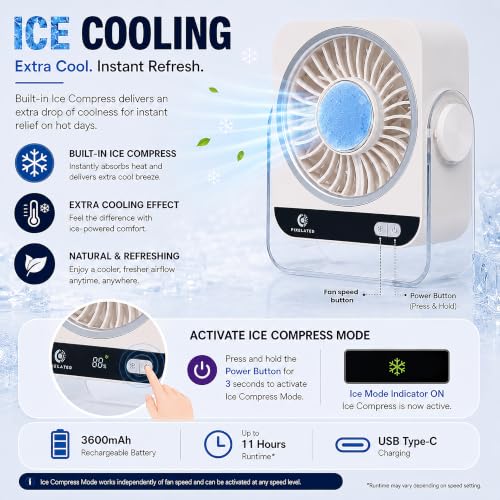 Image of Pixelated Rechargeable Fan for Home, 5 Speed Levels, 3600mAh Battery