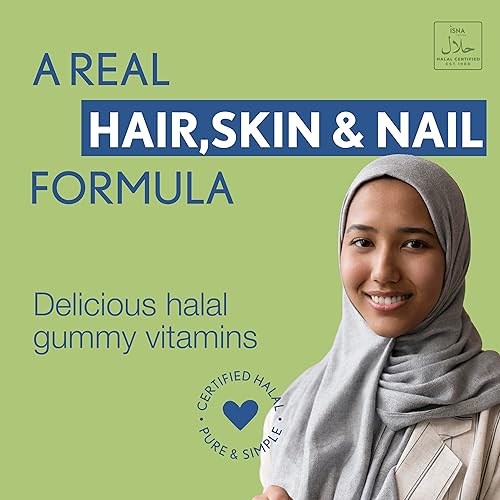 Image of Noor Vitamins Halal Hair Vitamins Biotin, Collagen, Silica, Vitamin C & E Supports Hair, Skin & Nail Health; Natural Strawberry Gummy Vitamins. GMO, Gluten Free & a Certified Halal Vitamin (90 Count)