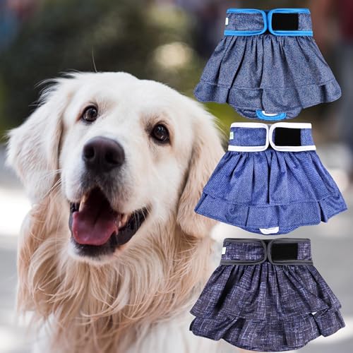 Image of wegreeco Dog Diapers Female (3 Pack), Highly Absorbent Dog Diapers for Female Dogs Washable in Heat, Incontinence, or Excitable Urination (Jeans, Large)