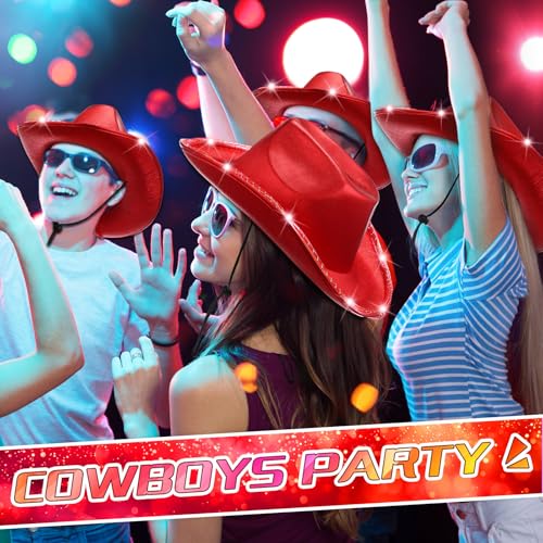 Image of Kigeli 10 Pcs Lights LED Cowboy Hat for Adult LED Flashing Hat for Western Cowboy Women Men Role Play