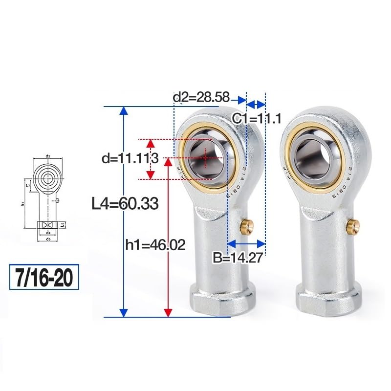 BERWENNY 1PC Rod Ends Joint Bearings Female Thread PHSB3/4/5/6/7/8/10/12/PHSB16 Right-Hand Thread Spherical Plain Bearing(PHSB7 7/16x20)