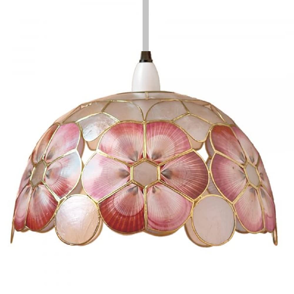 Britalia Red Capiz Shell Wild Flower Vintage Easy Fit Dome Pendant Shade | 33cm Diameter (13") | None Electric Ceiling Lampshade | Fits All Lampholder Types E14 E27 B15 B22