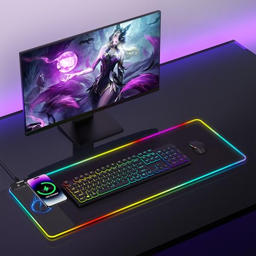 TopMade-Mouse-Pad-with-Wireless-Charging-315-x-1181-Large-Desk-Mat-RGB-Gaming-Mousepad-LED-Desk-Pad-Keyboard-Pad-with-Ultra-Smooth-Surface-Non-Slip-Rubber-Base-Waterproof-Desk-Pad TopMade Mouse Pad with Wireless Charging, 31.5" x 11.81" Large Desk Mat RGB Gaming Mousepad, LED Desk Pad Keyboard Pad with Ultra-Smooth Surface & Non-Slip Rubber Base, Waterproof Desk Pad - Image 1