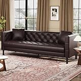 Garvee 81 in Leather Couch for Living Room, Modern Leather Sofa with Deep Seat, Handmade Button Tufted 3 Seater Sofa, Chesterfield Couch for Apartment or Office, Dark Brown